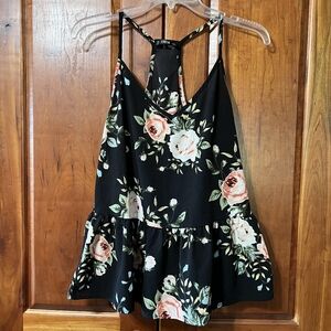 Shein Floral Black Peplum Top